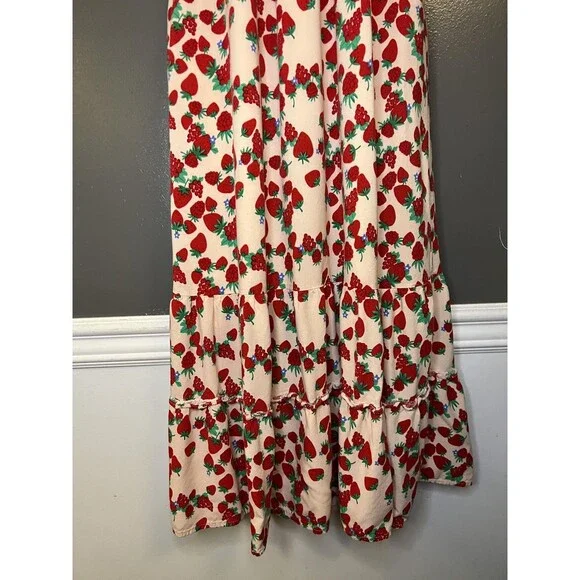 Betsey Johnson Dress Womens XS Strawberry Puff Sleeve Smocked Maxi Sundress - Picture 3 of 10